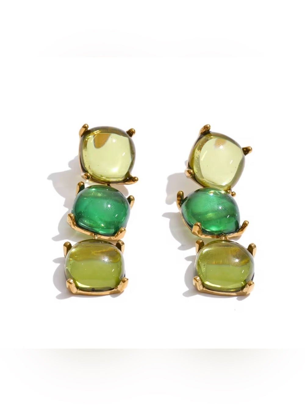 Green Resin Drop Earrings | PVD Gold Plated Stainless Steel | Statement Earrings